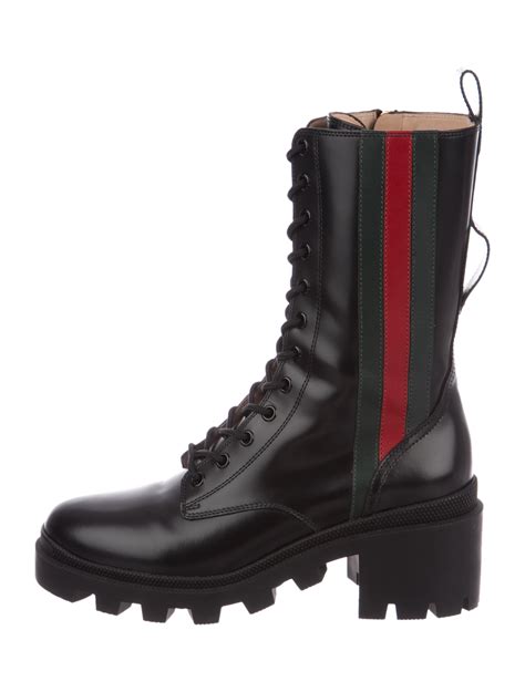 gucci trip mid calf combat boots|gucci high heel boots.